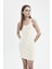 Coool Bodycon Vücudu Saran Basic Düz Fitilli Kaşkorse Kolsuz Mini Beyaz Elbise A0732AX24SM 1