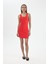 Coool Bodycon Vücudu Saran Basic Düz Fitilli Kaşkorse Kolsuz Mini Kırmızı Elbise A0732AX24SM 1