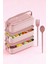 1260 ml 3 Katlı Kapaklı Çatal Bıçaklı Beslenme Kutusu Lunch Box Beslenme Kabı - Pembe 1