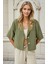 Kadın Haki Kısa Kollu Şal Yaka Düğmeli Mevsimlik Keten Ayrobin Ceket HZL24S-BD107061 1