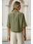 Kadın Haki Kısa Kollu Şal Yaka Düğmeli Mevsimlik Keten Ayrobin Ceket HZL24S-BD107061 4
