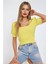 Kadın Sarı Kare Yaka Örme Bluz HZL22W-BD104091 1