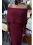 Kadın Bordo Uzun Triko Madonna Yaka Elbise 5