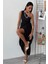 Kadın Siyah Wual Tek Omuzlu Maxi Elbise 2