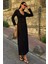 Kadın Siyah Örme Uzun V Yaka Elbise 2