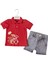 Nakışlı Pike Tshırt Kot Şort Takım Kırmızı 1