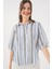 Kadın Çizgili Kısa Kol Gömlek 20345 - Lacivert 1