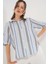 Kadın Çizgili Kısa Kol Gömlek 20345 - Lacivert 4