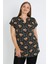 Siyah Büyük Beden Pamuklu Çiçek Desenli Pamuklu Bluz 4