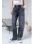 Kadın Gri Yüksek Bel Skater Jeans 1