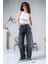Kadın Gri Yüksek Bel Skater Jeans 2
