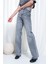 Kadın Gri Yüksek Bel Full Leg Jeans 3