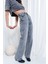 Kadın Gri Yüksek Bel Full Leg Jeans 5