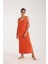Kadın Kalın Askılı Yırtmaçlı Uzun Turuncu Gecelik 4