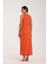 Kadın Kalın Askılı Yırtmaçlı Uzun Turuncu Gecelik 5