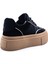 G25K330 Kalın Taban Kadife Kadın Siyah Sneaker Ayakkabı 3