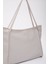 Gri SHK90 Suni Deri Iç Bölmeli Fermuarlı El, Kol ve Omuz Shopper Çanta 4
