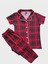 Kız Çocuk %100 Pamuklu Kırmızı Ekose Desen Milan Kumaş Gömlek Yaka Düğmeli Kısa Kollu Pijama Takımı 1