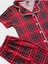 Kız Çocuk %100 Pamuklu Kırmızı Ekose Desen Milan Kumaş Gömlek Yaka Düğmeli Kısa Kollu Pijama Takımı 2