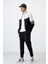 Siyah Dik Yaka Renk Geçişli İçi Polarlı Erkek Eşofman Takımı - 85186 1