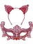 Romantik Kırmızı Dantel Maske Seti – Kedi Kulaklı Taç ve Maske No 3 2