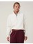 Yarım Fermuarlı Beyaz Oversize Sweatshirt 3