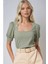 Kadın Çağla Yeşili Kare Yaka Örme Bluz HZL22W-BD104091 1