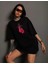 Siyah Oversize Bisiklet Yaka Baskılı T-Shirt 2