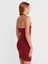 91508 Halter Yaka Mini Elbise-Açık Bordo 2