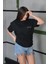 Siyah Oversize Baskılı Unisex Bisiklet Yaka T-Shirt 3