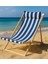 3 Kademe Ayarlı Ahşap Şezlong | Mavi-Beyaz Çizgili, Yastıklı, Taşınabilir, Portatif Tasarım 1