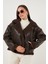 Oversize Kruvaze Yaka Peluş Detaylı Suni Deri Biker Ceket Mont Bayan Mont 6810247 1