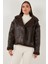 Oversize Kruvaze Yaka Peluş Detaylı Suni Deri Biker Ceket Mont Bayan Mont 6810247 3