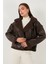 Oversize Kruvaze Yaka Peluş Detaylı Suni Deri Biker Ceket Mont Bayan Mont 6810247 4