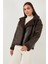 Oversize Kruvaze Yaka Peluş Detaylı Suni Deri Biker Ceket Mont Bayan Mont 6810247 5