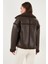 Oversize Kruvaze Yaka Peluş Detaylı Suni Deri Biker Ceket Mont Bayan Mont 6810247 7