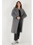 Oversize Fit Mono Yaka Düğmeli Buklet Uzun Kaşe Kaban Bayan Kaban 6810236 5