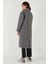Oversize Fit Mono Yaka Düğmeli Buklet Uzun Kaşe Kaban Bayan Kaban 6810236 7