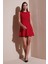Regular Fit Bisiklet Yaka Volanlı Mini Boy Elbise Bayan Elbise 6525647 2