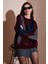 Oversize Fit Bisiklet Yaka Baklava Desenli Kazak Bayan Kazak 4615578 1