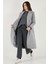 Yün Karışımlı Oversize Kruvaze Yaka Yırtmaçlı Uzun Kaşe Kaban Bayan Kaban 6810235 6