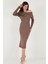 Premium Fitilli Carmen Yaka Slim Fit Midi Boy Triko Elbise Bayan Elbise 680EL00033 5