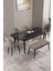Milas Siyah Mermer Desen 80X132 Açılabilir Mdf Masa Yemek Odası Takımı,mutfak Takımı 4 Sandalye, 1 Bench 2