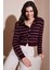 Standart Fit Çizgili Yumuşak Dokulu Crop Triko Hırka Bayan Hırka 4615551 3