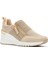 Zero Kadın Bej Fermuarlı Dolgu Topuklu Kumaş Sneaker 24WFD43086F 6