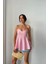 Çizgili Gofre Askılı Pens Detaylı Bluz - Pembe 2