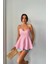 Çizgili Gofre Askılı Pens Detaylı Bluz - Pembe 3