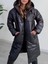 Kapşonlu Bağcık Detaylı Fermuarlı Şişme Mont -Siyah 1