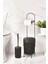 Metal Standlı Yuvarlak Kovalı & Kağıtlıklı & Fırçalıklı Siyah Banyo Takımı 2