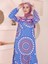 Parçalı Deseli Bağcıklı Kolu Lastikli Elbise -Mavi 4